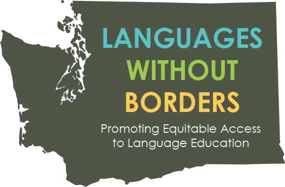 Languages without Borders logo inside of Washington State outline